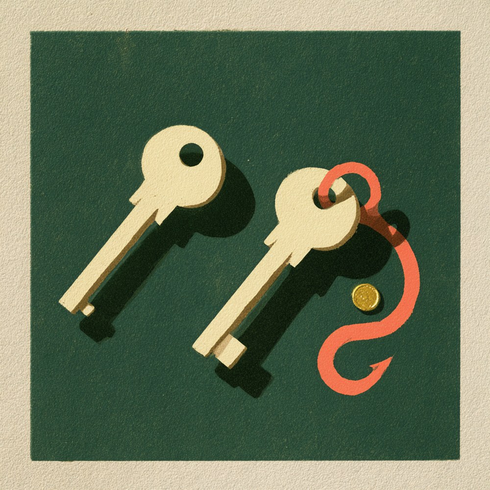 Editorial cover: two keys, one being lifted away by a hook