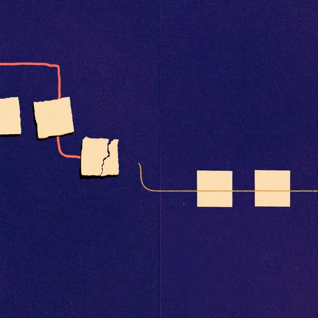 Editorial cover: a broken workflow diagram rejoined by a single clean line